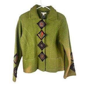 NWT Carson Womens Green Wool Jacket Medium Funky Buttons